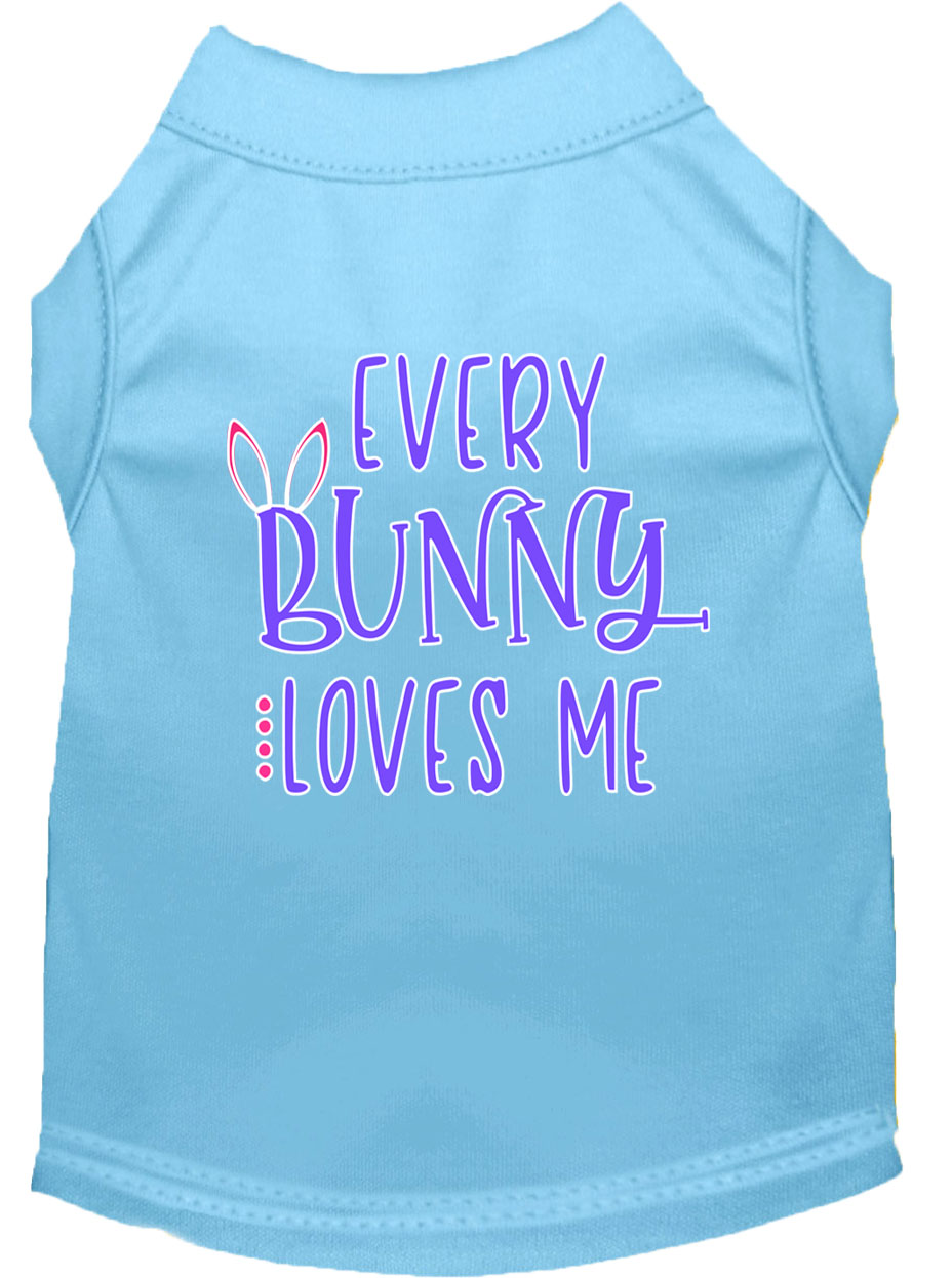 Every Bunny Loves me Screen Print Dog Shirt Baby Blue XS